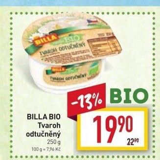 Tvaroh odtučněný Naše Bio Billa