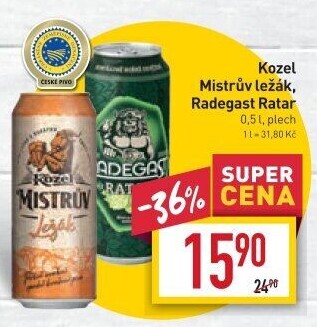 Pivo Mistrův světlý ležák Velkopopovický Kozel