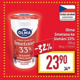 Smetana ke šlehání Olma 33%