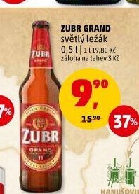 Pivo světlý ležák 11° Grand Pivovar Zubr