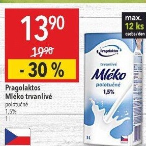 Mléko trvanlivé Pragolaktos- 1,5% polotučné