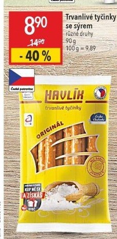 Tyčinky trvanlivé se sýrem a solí Havlík