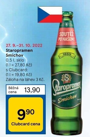 Pivo světlé výčepní 10° Smíchov Staropramen