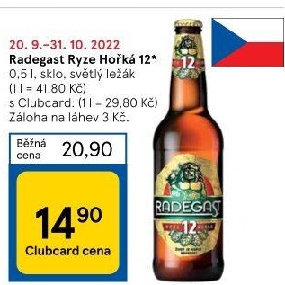 Pivo světlý ležák 12° Ryze hořká Radegast