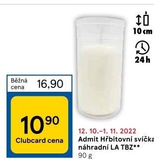 Svíčky hřbitovní Admit - náplň
