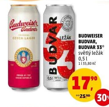 Pivo světlý ležák Budweiser Budvar