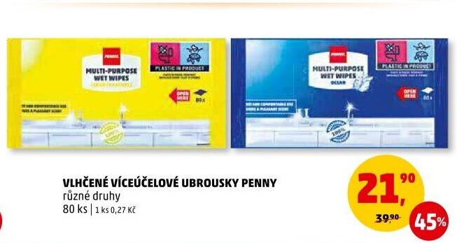 Vlhčené víceúčelové ubrousky Penny