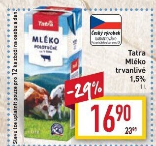 Mléko trvanlivé Tatra - 1,5% polotučné