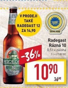 Pivo světlé výčepní Rázná 10° Radegast