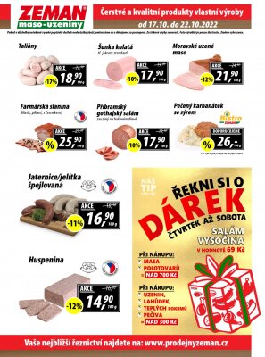 akční leták ZEMAN maso - uzeniny 17.10.2022-22.10.2022