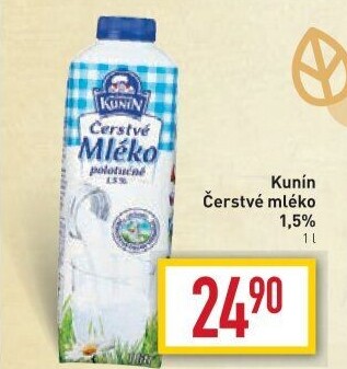 Mléko čerstvé Kunín - 1,5% polotučné