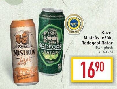Pivo Mistrův světlý ležák Velkopopovický Kozel