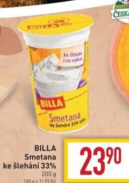 Smetana ke šlehání Billa 33%