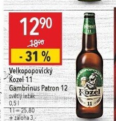 Pivo světlý ležák 11° Medium Velkopopovický Kozel