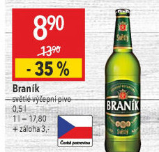 Pivo světlé výčepní 10° Braník