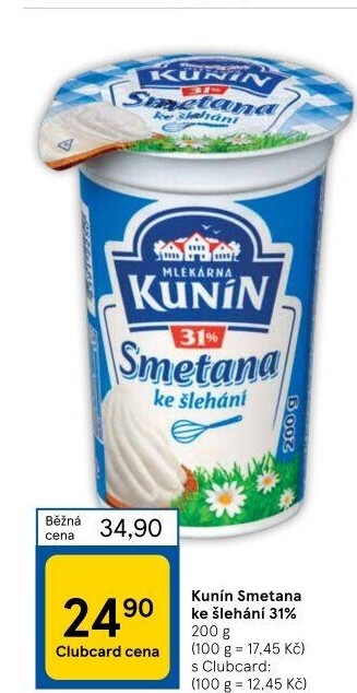 Smetana ke šlehání Kunín 31%