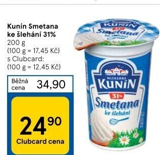 Smetana ke šlehání Kunín 31%