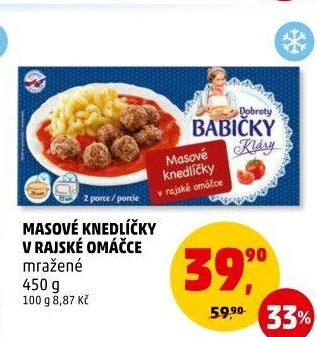 Knedlíčky masové v rajské omáčce mražené Dobroty babičky Kláry