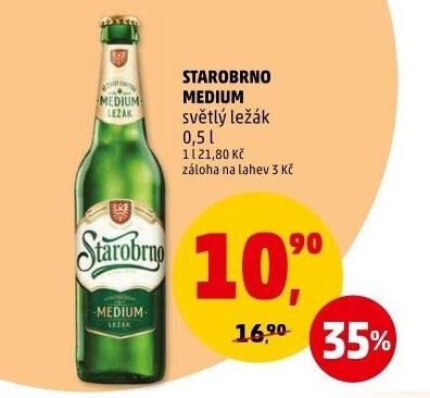 Pivo světlý ležák nepasterizovaný 11° Medium Starobrno