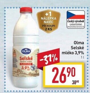 Mléko čerstvé selské Olma - 3,9% plnotučné