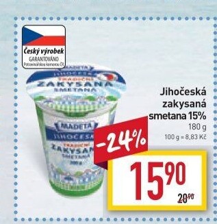 Smetana zakysaná Jihočeská Madeta 15%