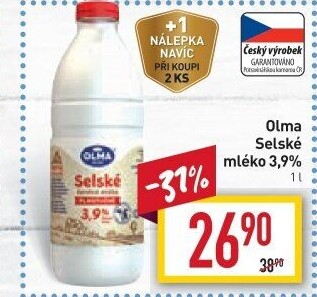 Mléko čerstvé selské Olma - 3,9% plnotučné