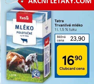 Mléko trvanlivé Tatra - 1,5% polotučné