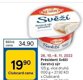 Svěží čerstvý sýr Président