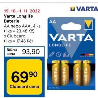 Baterie alkalické Longlife Varta