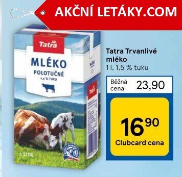 Mléko trvanlivé Tatra - 1,5% polotučné - Tesco akcniletaky.com