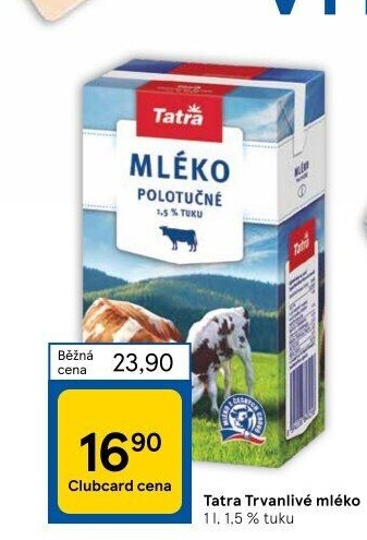 Mléko trvanlivé Tatra - 1,5% polotučné