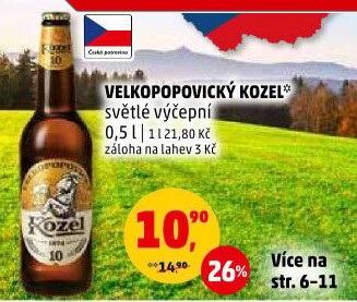 Pivo světlé výčepní 10°Velkopopovický Kozel