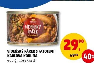 Vídeňský párek s fazolemi Karlova Koruna - konzerva