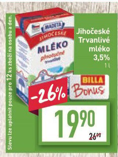 Mléko trvanlivé Jihočeské Madeta - 3,5% plnotučné