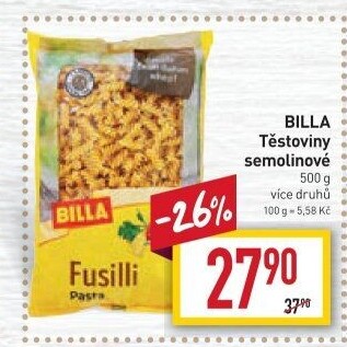 Těstoviny semolinové Billa