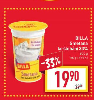 Smetana ke šlehání Billa 33%