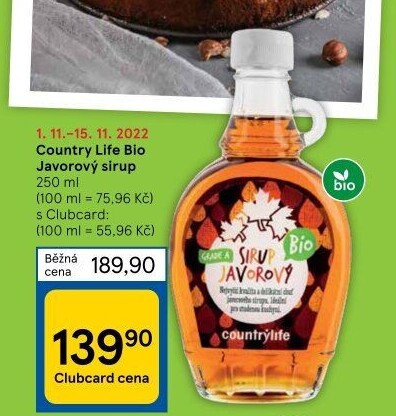 Javorový sirup bio Country Life