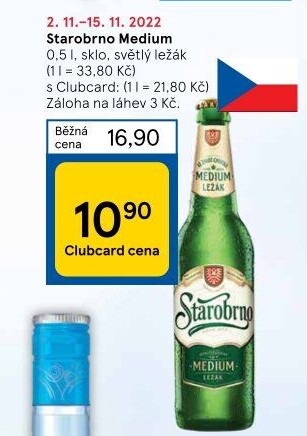 Pivo světlý ležák nepasterizovaný 11° Medium Starobrno