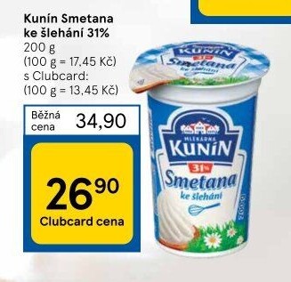 Smetana ke šlehání Kunín 31%