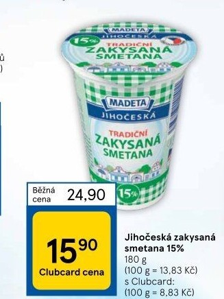 Smetana zakysaná Jihočeská Madeta 15%