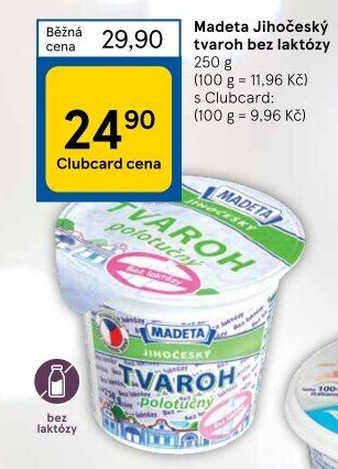 Tvaroh polotučný bez laktózy Jihočeský Madeta
