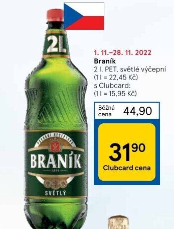 Pivo světlé výčepní 10° Braník