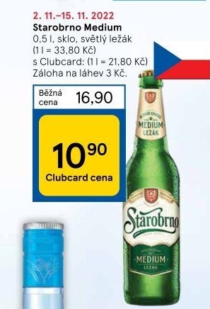 Pivo světlý ležák nepasterizovaný 11° Medium Starobrno