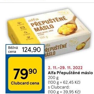 Přepuštěné máslo Alfa