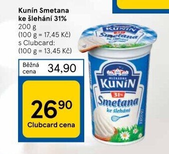 Smetana ke šlehání Kunín 31%