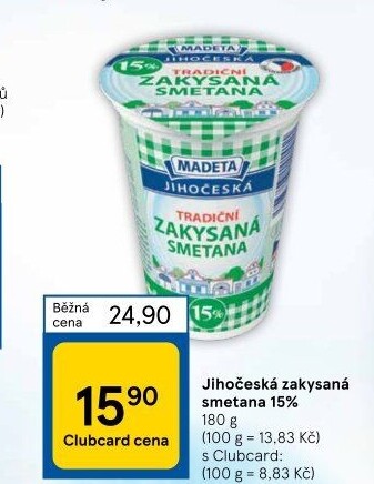 Smetana zakysaná Jihočeská Madeta 15%