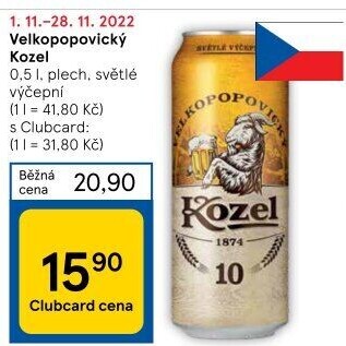 Pivo světlé výčepní 10°Velkopopovický Kozel