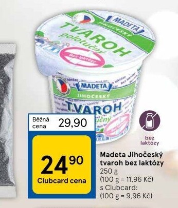 Tvaroh polotučný bez laktózy Jihočeský Madeta