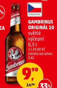 Pivo světlé výčepní Originál 10° Gambrinus