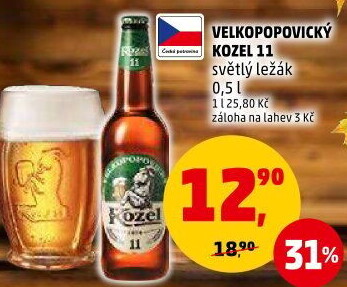 Pivo světlý ležák 11° Medium Velkopopovický Kozel